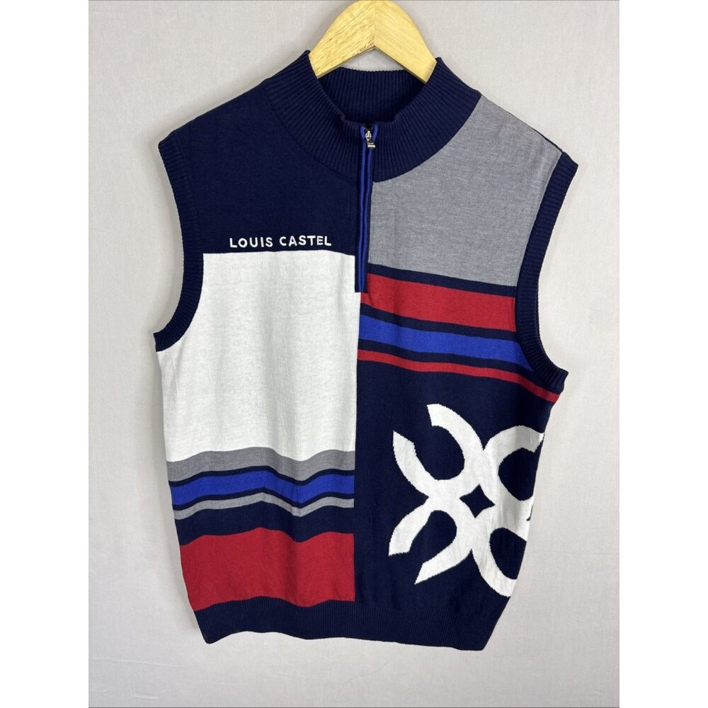 Louis Castel Golf Knit Vest Mens Medium 105‎ Colorblock Half Zip Sweater Korea